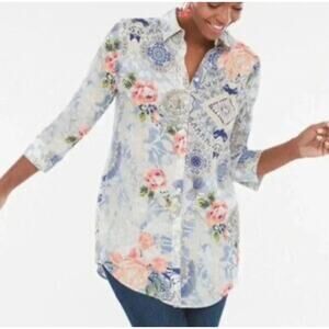 NWOT Chico's No Iron Floral Linen Button Up Top 3